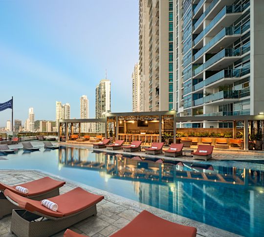 Outdoor swimming pool with loungers-transition
