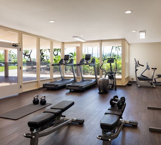 配有心肺锻炼器材和华尔道夫宾治袋的健身中心