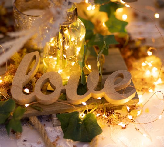 Close up of LOVE decoration for wedding table
