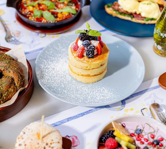 Plates with Food Selections for Breakfast