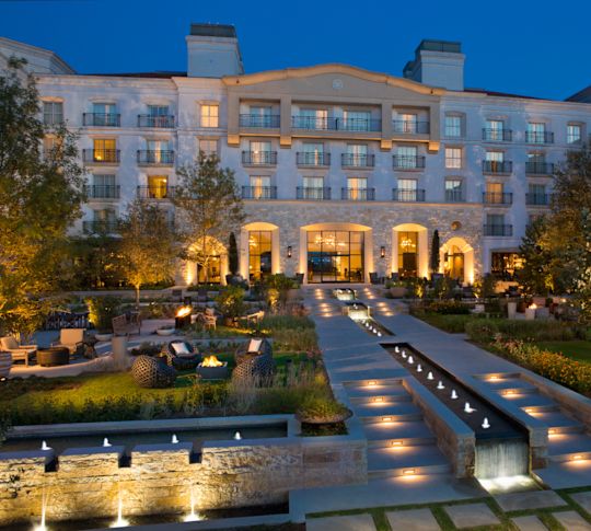 Hotel exterior building at dusk