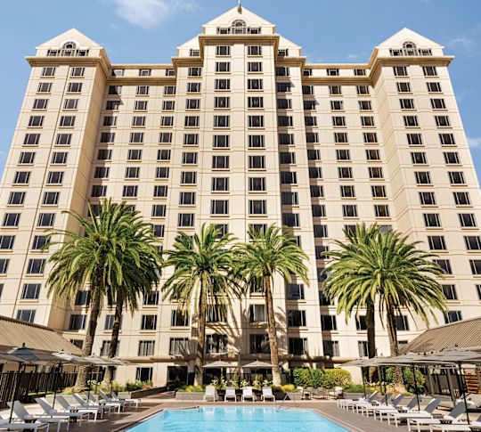 hotel exterior and outdoor pool