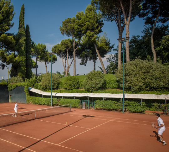 Tennis court with 2 players