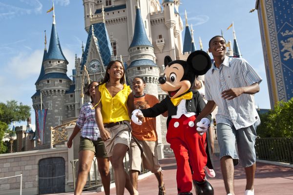 Family and Micky Mouse at Disney World Resort