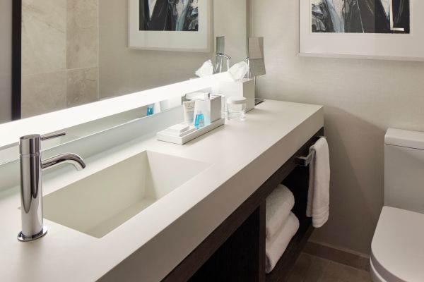 Executive Guest Bathroom with Vanity, Towels, and Bath Amenities