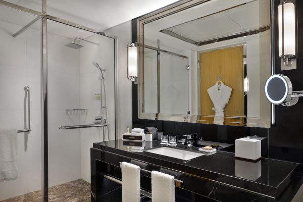 Bathroom vanity and shower