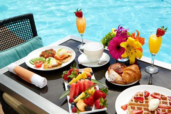Brunch Items on Table Poolside