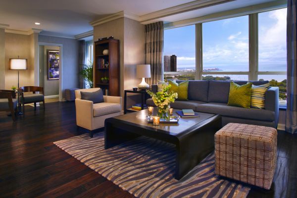 Suite Living Room with Sofa Table and Large Windows with Beautiful Views