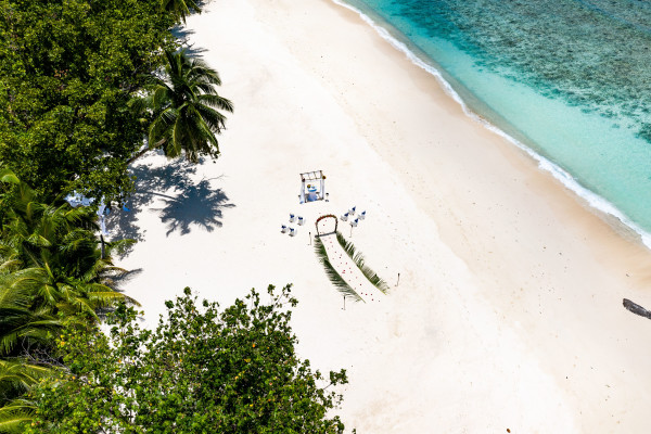 Aerial View of a Wedding Celebration at the Beach