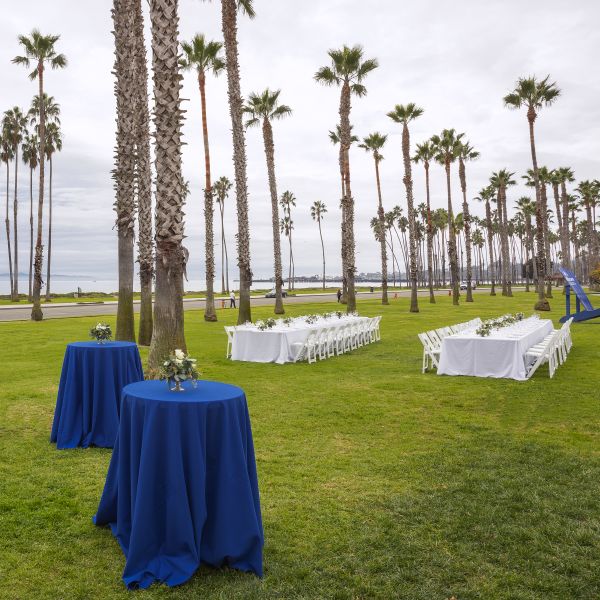 outdoor event space on hotel grounds with tables