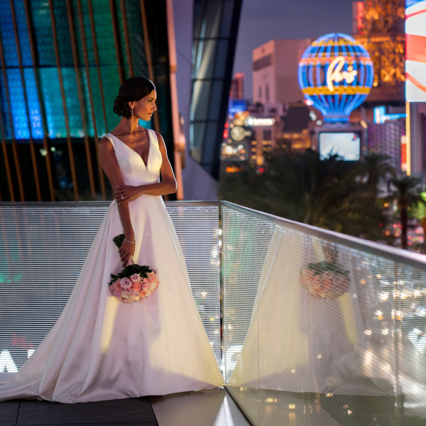 Ballroom Balcony with Bride Overlooking the Las Vegas Strip