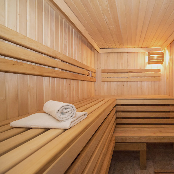 Sauna in spa, with towel