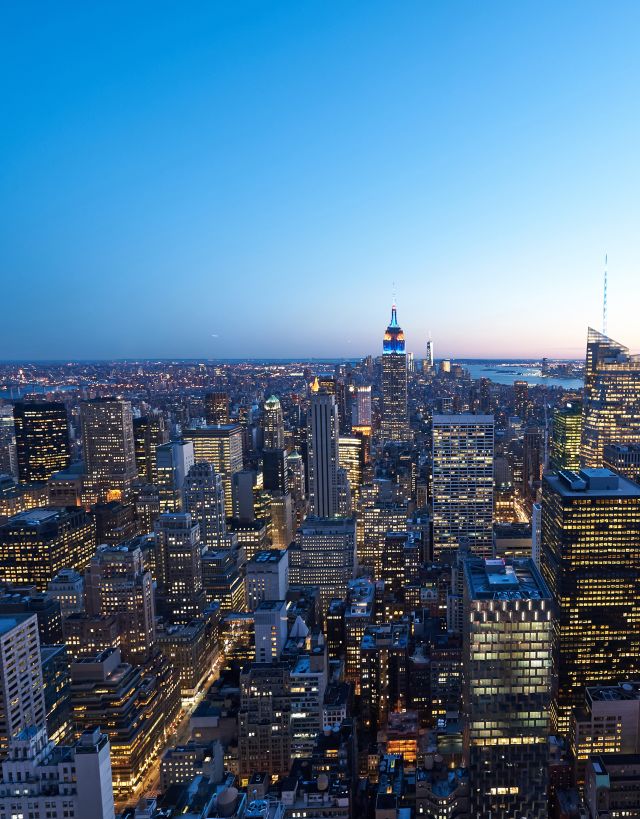 View of Manhattan skyline at night