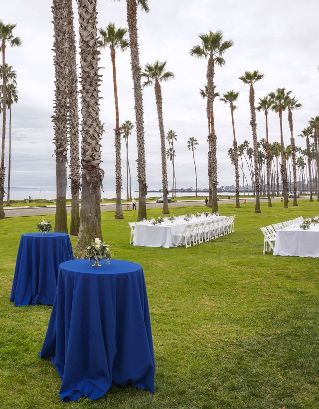 outdoor event space on hotel grounds with tables