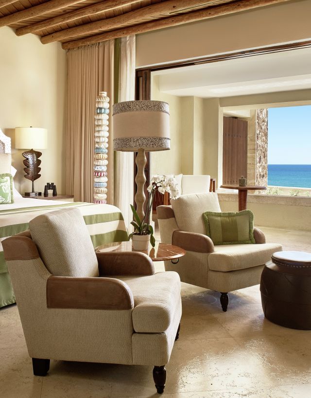 Guest Bedroom with Kingbed, lounge chairs and ocean views