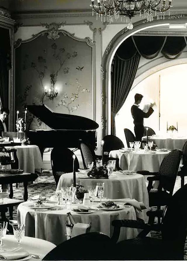 Old shot of Pompadour restaurant with waiter