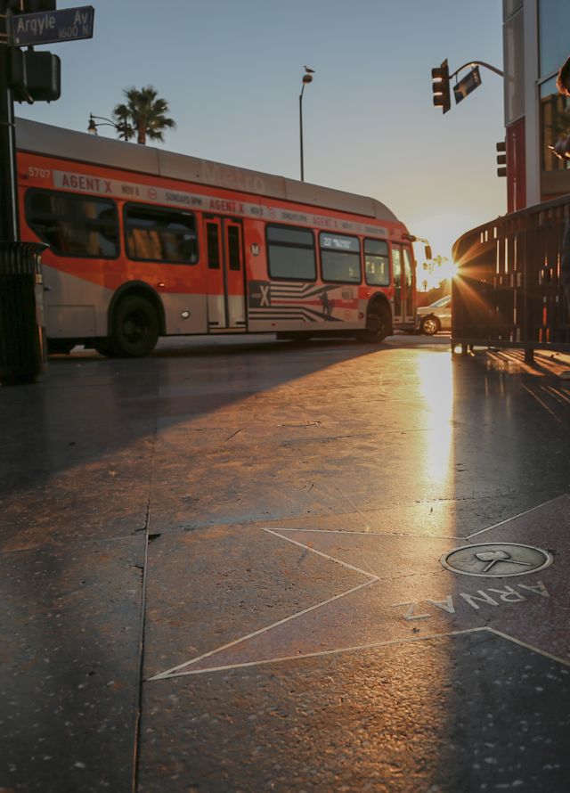 Shot of star on Hollywood walk of fame at sunset
