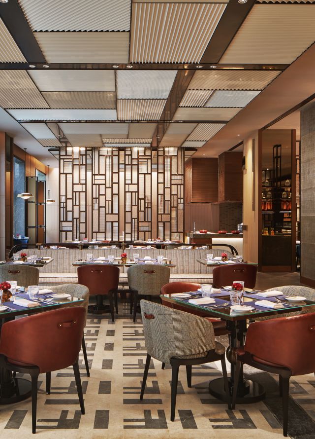 Brasserie seating area with tables and chairs