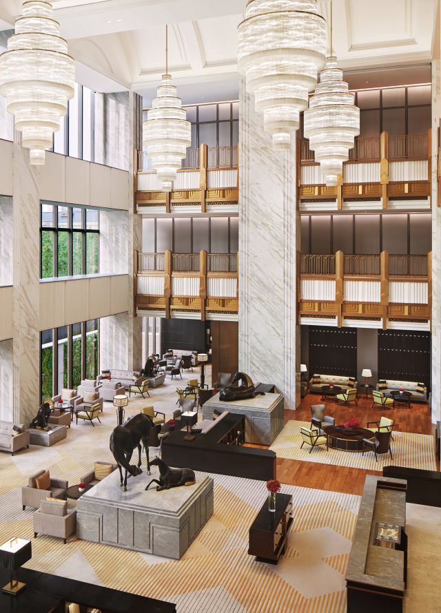 Lobby lounge with tables and chairs