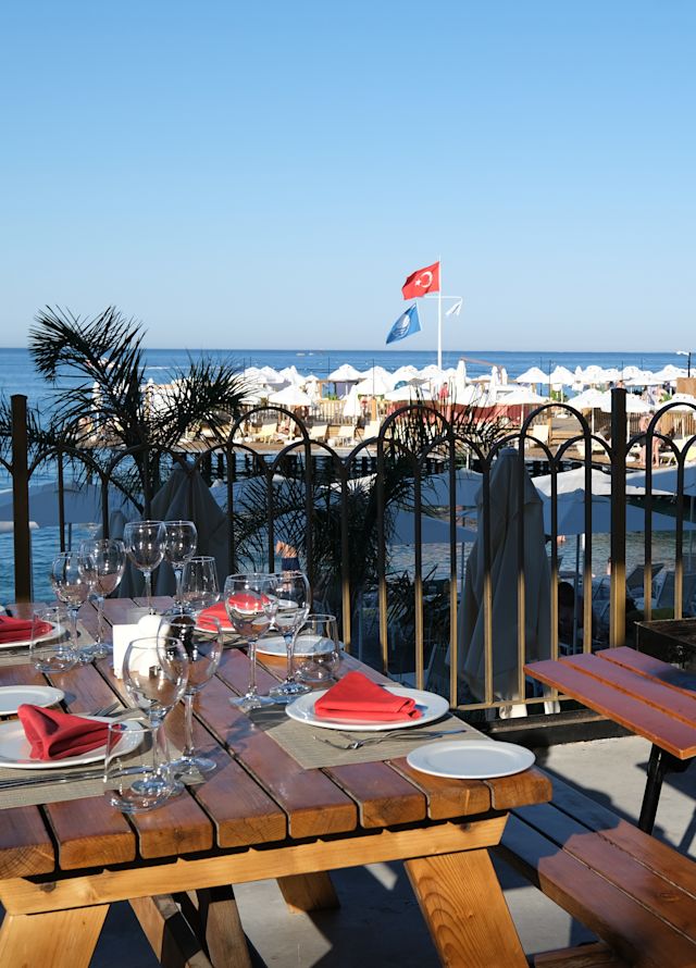 Table Setup for Dining in a Terrace with Sea View at BBQ Restaurant