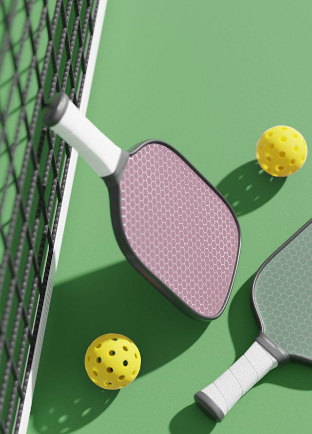 Pickleball Court with Paddles and Balls