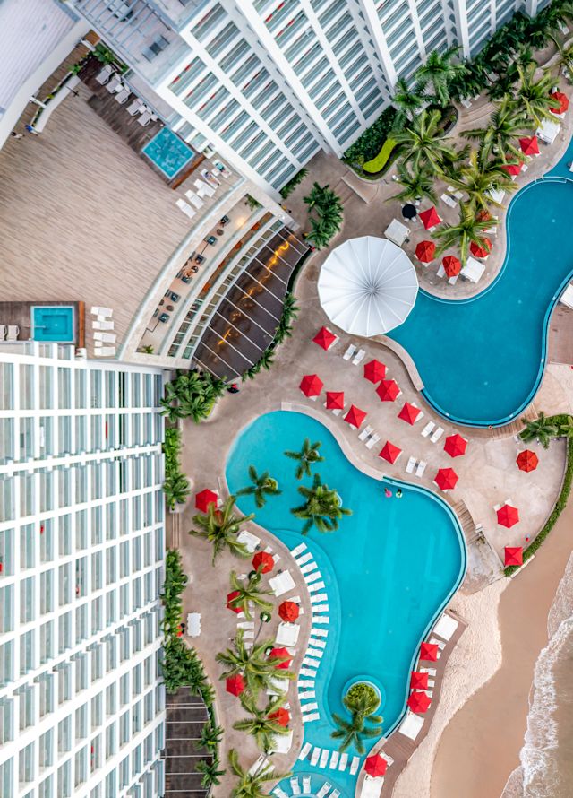 Aerial View of Hotel With Outdoor Pool