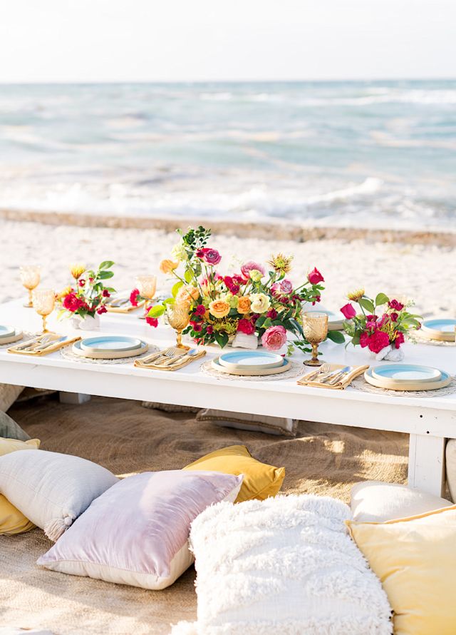 Table Set for Wedding Celebration on the Beach