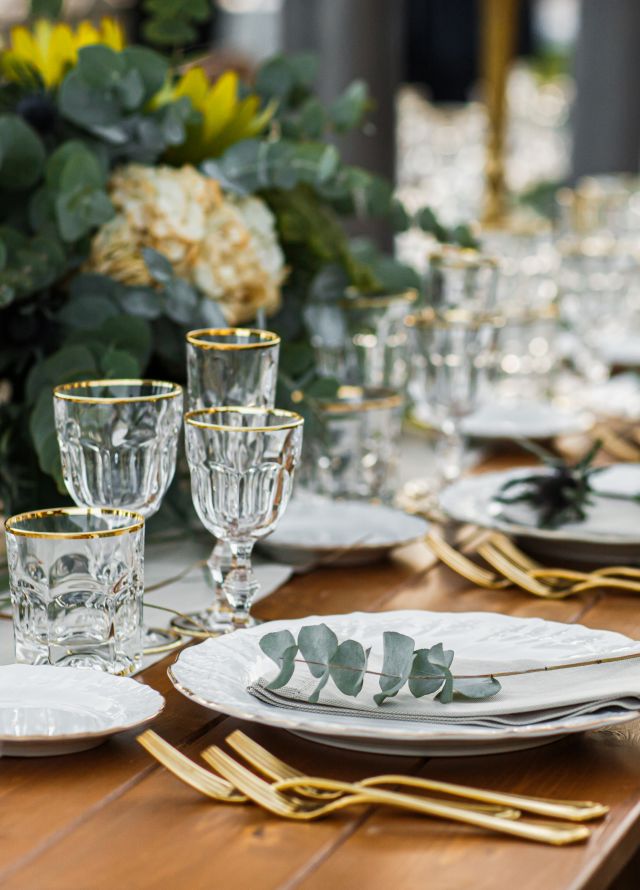 Wedding Table with plate and glasses setup