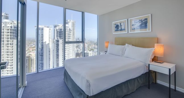 Bedroom with city view
