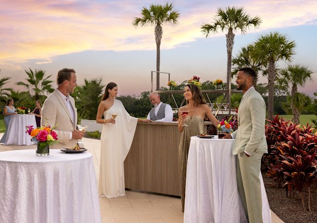 Guests on the Jacaranda Terrace Reception at Sunset