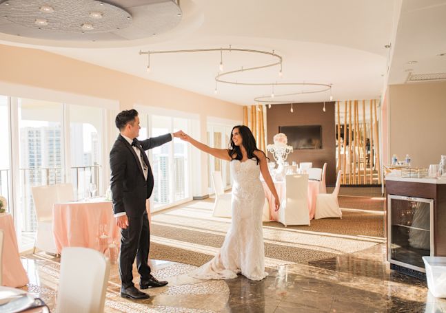Couple dancing in wedding events room