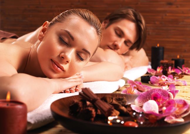 Closeup of couple in spa treatment room
