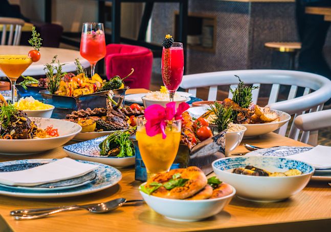 Table with food and drinks