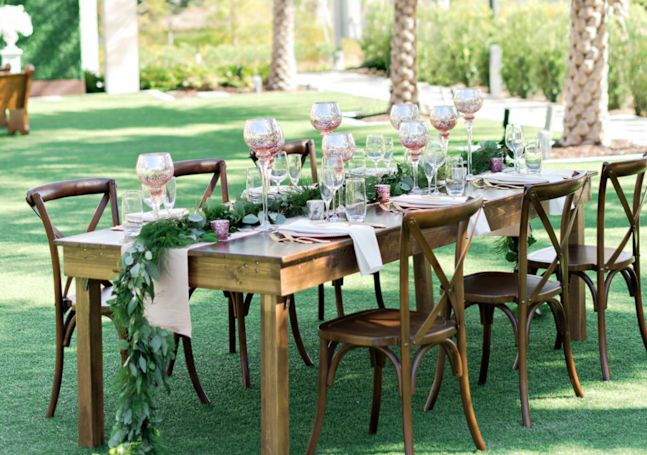 Table setup in the garden for wedding reception