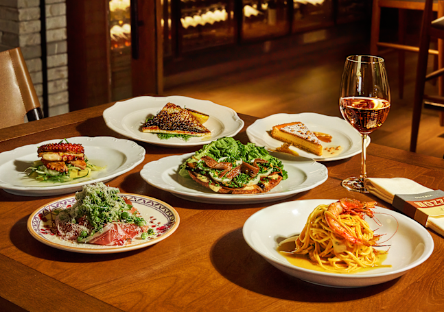 Osteria Mozza food laid out on table