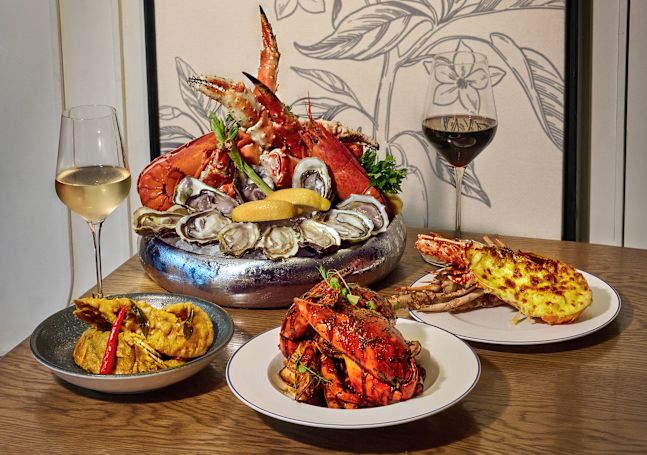 Estate - Food and wine served on a table