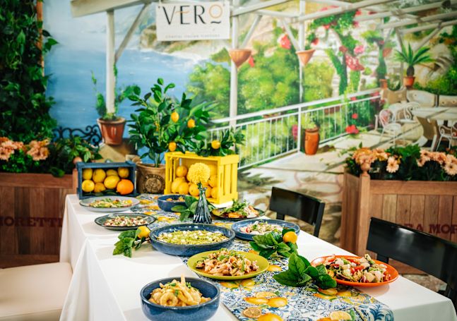 a Dining Table Setup with Food Selections at Vero Restaurant