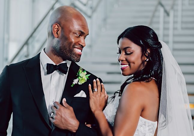 Bride and groom posing