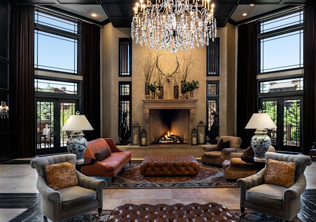 lobby lounge area with fireplace