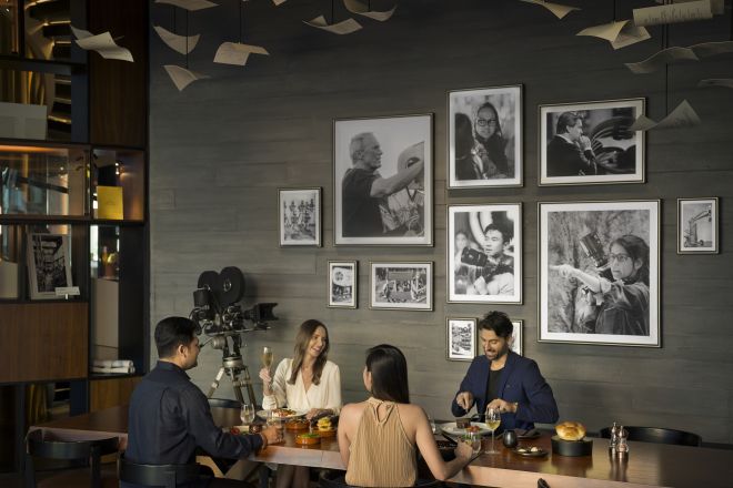 Couples in restaurant eating meal