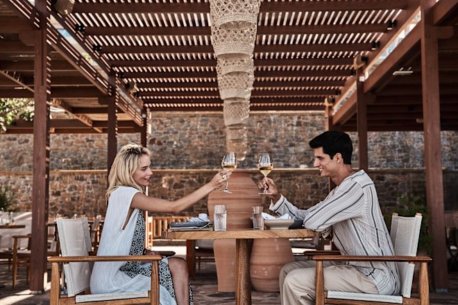 Couple Dining at Platia Restaurant