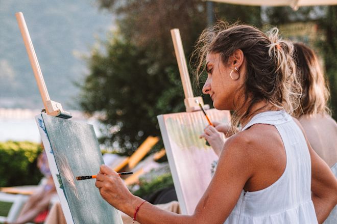 People painting outside