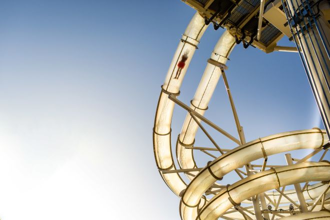 Waterslides with person sliding