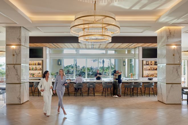 People socializing in the lobby bar