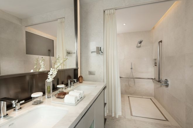 Double Deluxe Accessible Bathroom with Roll-In Shower