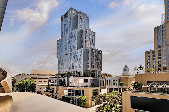 Hotel exterior with surrounding buildings