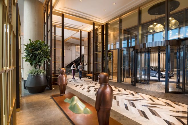 Lobby area with car outside