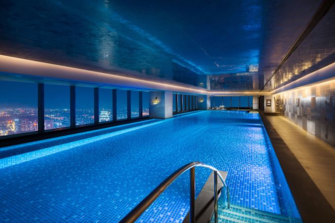 Indoor pool with windows