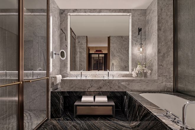 Twin bed bathroom