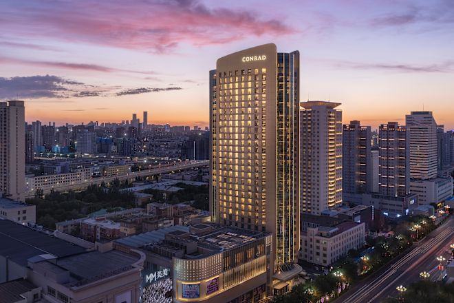 Exterior of hotel and surrounding buildings